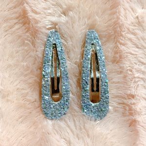 Handmade silver glitter hair clips